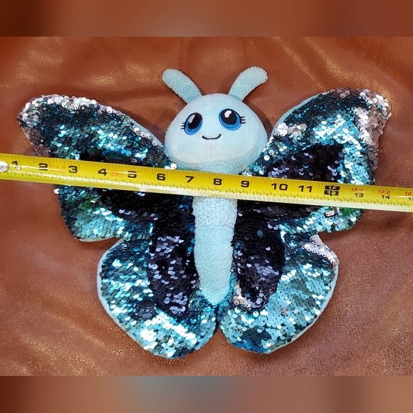 10 inchx 13 inch Blue Silver Sequins Butterfly Stuffed Plush Toy #2 - Picture 4 of 5